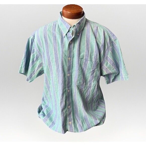 LL Bean Vintage Striped Button Up Shirt Size XL Short Sleeve USA - Picture 1 of 6